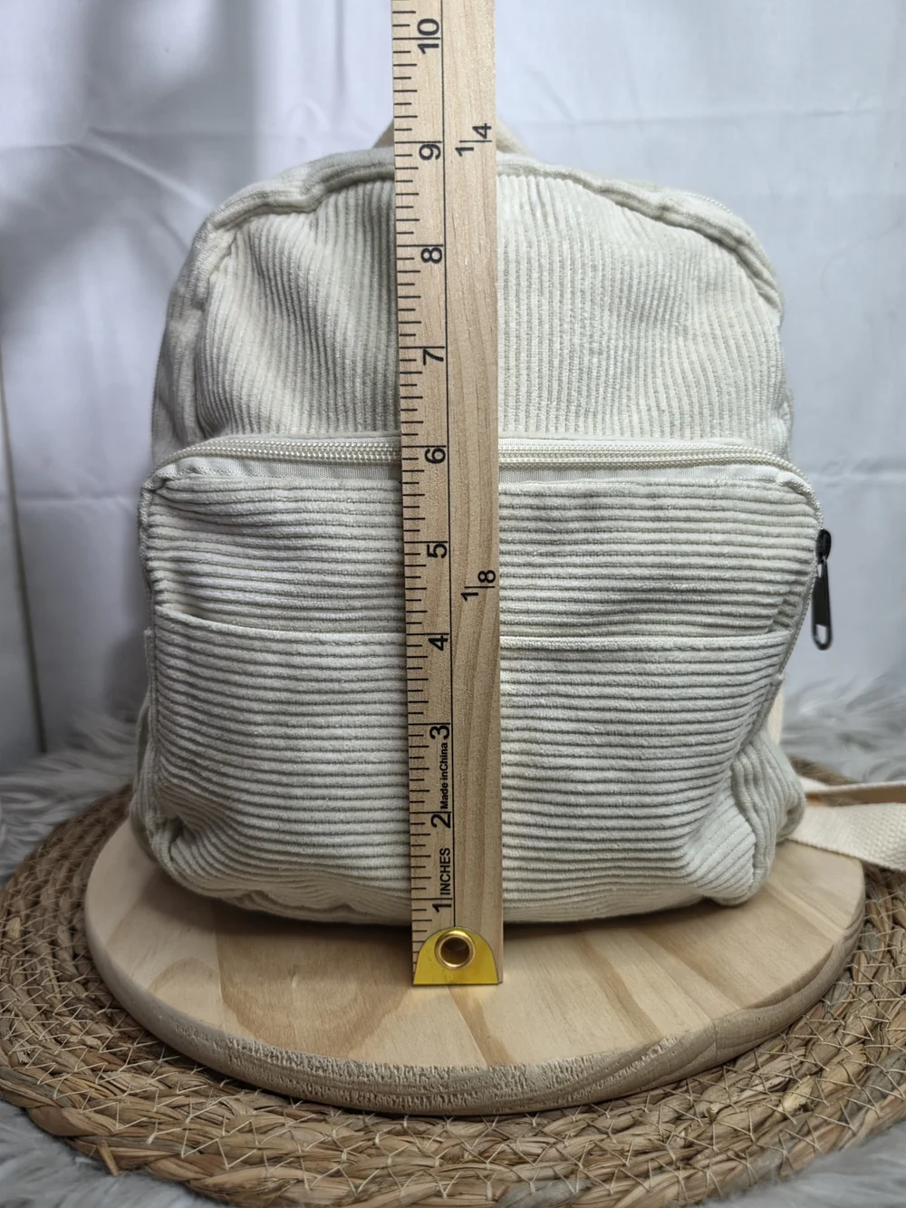 Canvas Corduroy Cream Backpack - Unbranded